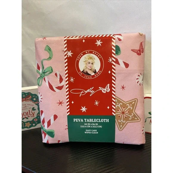 Dolly Parton Pink Christmas Tablecloth Oblong 60