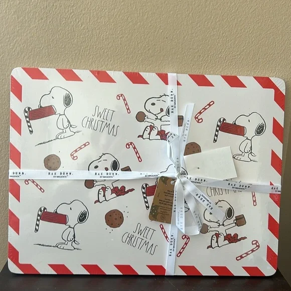 Rae Dunn Set Of 4 Snoopy Cork Placemats New Christmas Candy Cane