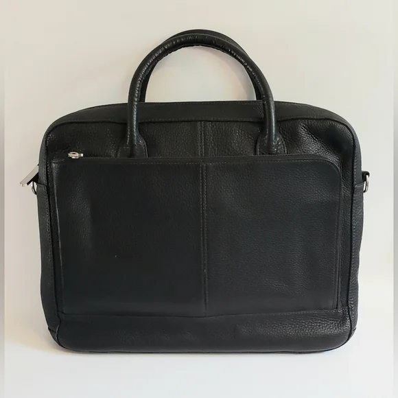 Bosca Black Pebbled Leather Briefcase Laptop Bag