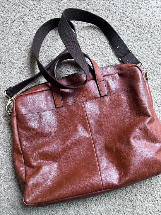 Fossil Men's Leather Laptop Bag in Chestnut Brown