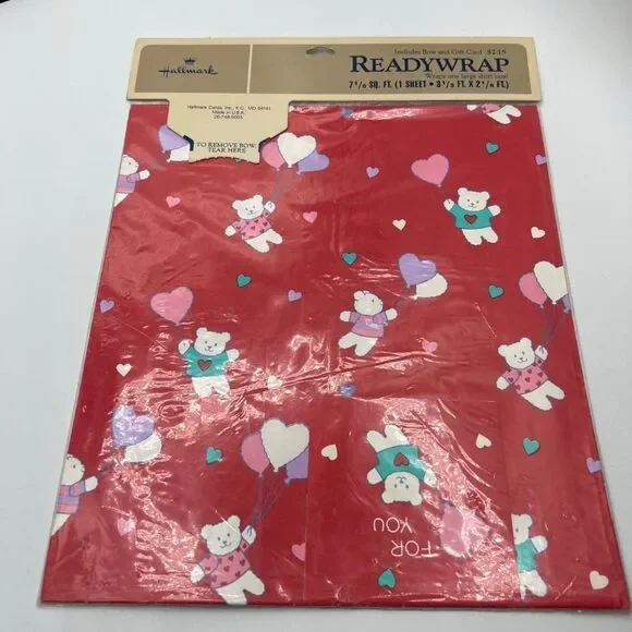 Vintage retro Hallmark Birthday Wrapping Paper Bear Heart