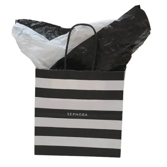 🖤🤍 SEPHORA Empty Black White Striped Paper Shopping Gift Bag with Tissues
