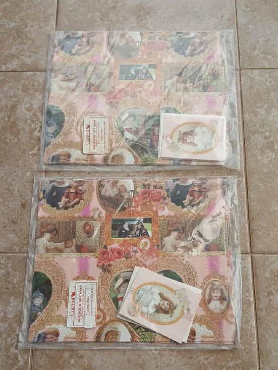 Vintage Dollhouse Pink and Gold Victorian Gift Wrap Sheets, Cards, Envelopes