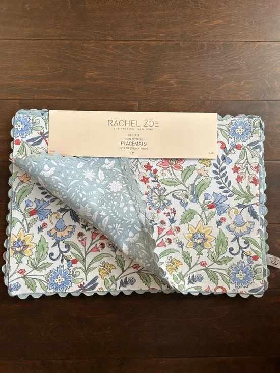 Rachel Zoe Set of 4 Placemats Floral New Cotton Multicolor