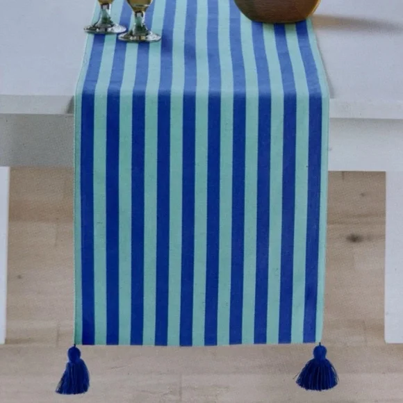 (3) Nautical Coastal Fisherman Blue Stripe Reversible Table Runner 100% Cotton
