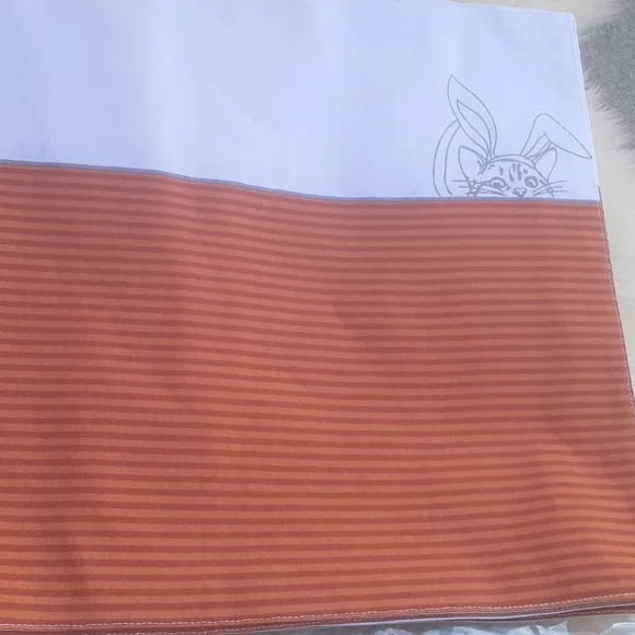 set 4 Easter Bunny placemat Ellen DeGeneres orange striped Cloth Bunny trim