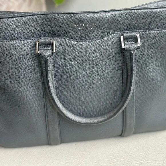 Hugo Boss Charcoal Leather Briefcase