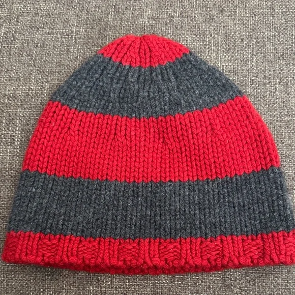 J. Crew Striped Kids Beanie in Red and Gray