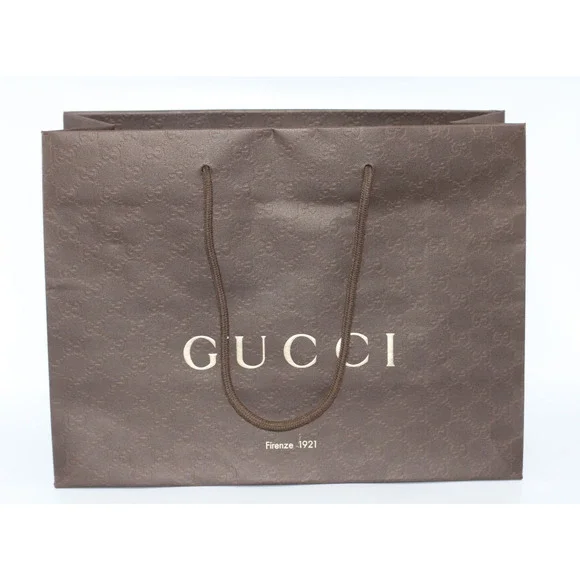 A0 Auth GUCCI Brown Logo Shopping Tote Bag Empty Paper Gift Bag 15