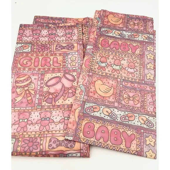 Vintage Baby Girl Gift Wrap Pink Wrapping Paper 5 Full Sheets 39x27 Patchwork