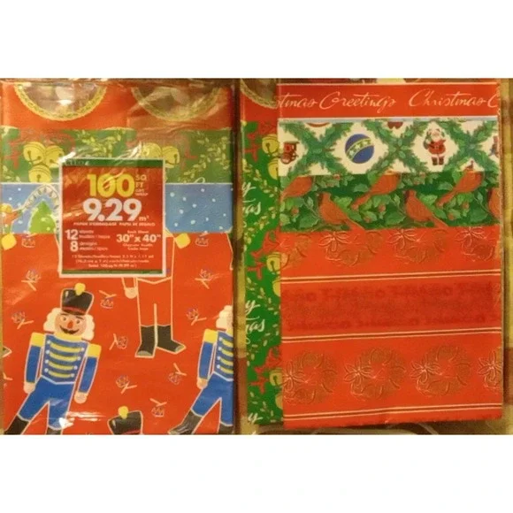 2 VTG NOS Cleo Christmas Wrapping Paper 100 Sq/Ft‎ 12 Sheets 8Designs