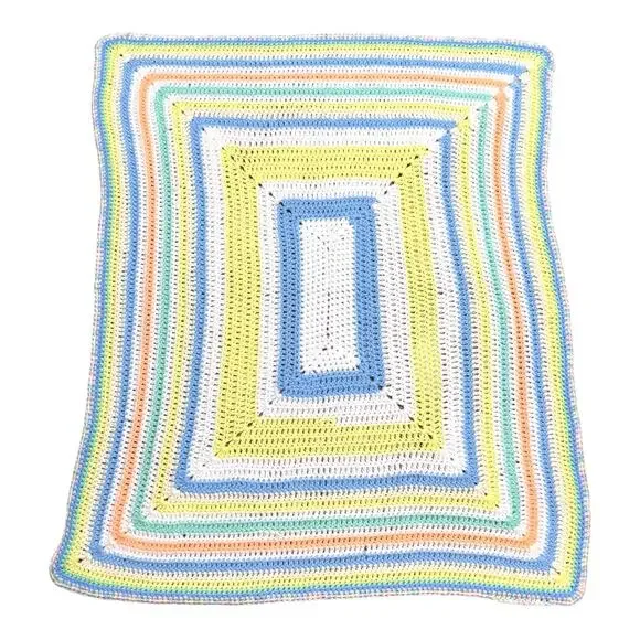 Handmade Baby Crochet Knit Afghan Blanket Multicolor 30