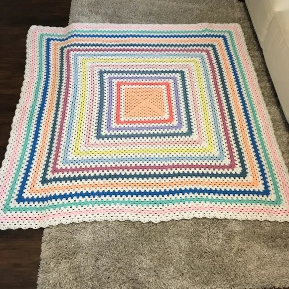Handmade Crochet Blanket‎ Throw 56” X 60”