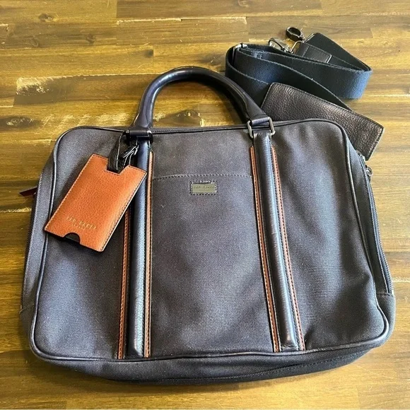 Ted Baker Navy Blue Laptop Bag Case Travel Luggage Padded Double Zipper Leather
