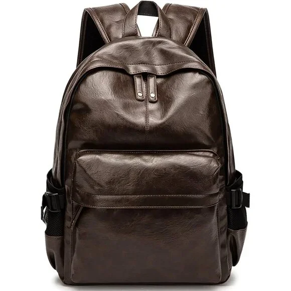 Men's Brown School College Book Bag Casual Day Pack Leather Laptop Backpack