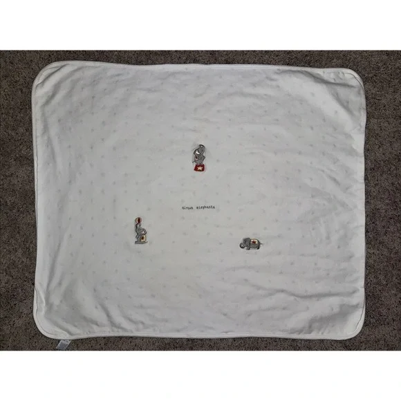 Vintage‎ Gymboree Baby Blanket White Cotton Red Yellow Star Ball Circus Elephant