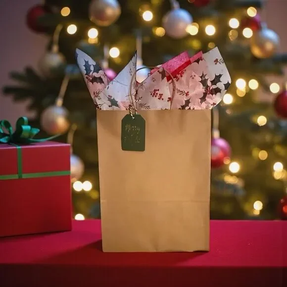 XMS -11  Festive Holiday Gift Bag with Tissue Paper, Tag and Bow