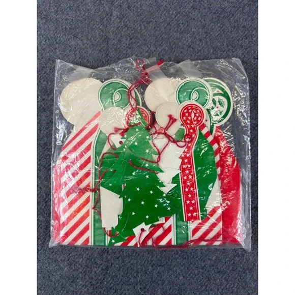 Vintage Christmas Gift Tags Favor Boxes Red Green Vintage Style 12pc MCM‎