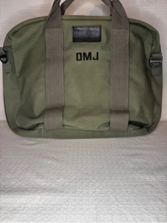 Lands’ End Messenger Bag Green Canvas Embroidered DMJ Laptop Bag 17x13