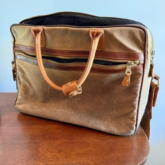 Mulholland Tan and Brown Laptop Bag with Canvas and Leather Design