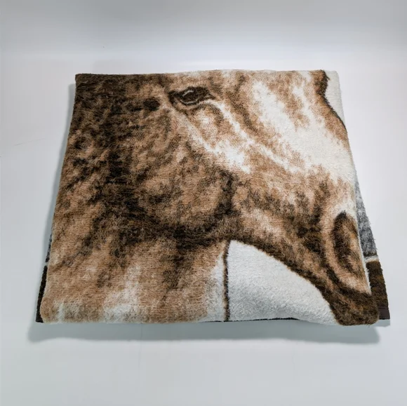 Vintage Biederlack Reversible Horse Head Graphic Fleece Throw Blanket