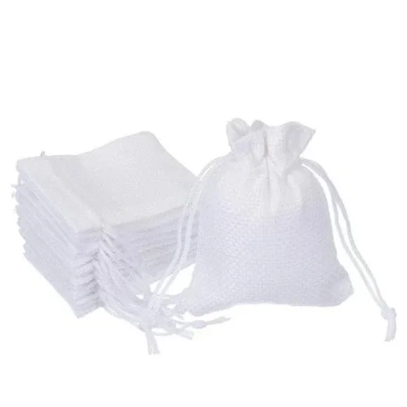 Sansam 10 Pack White Burlap Drawstring Bags 7x9 Hessian Gift Pouches NEW