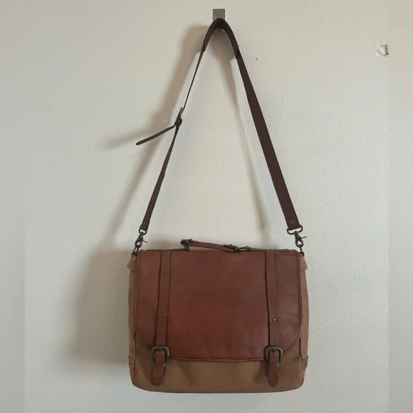Unisex Crossbody Bag Leather Laptop Messenger Bag Briefcase Buckles