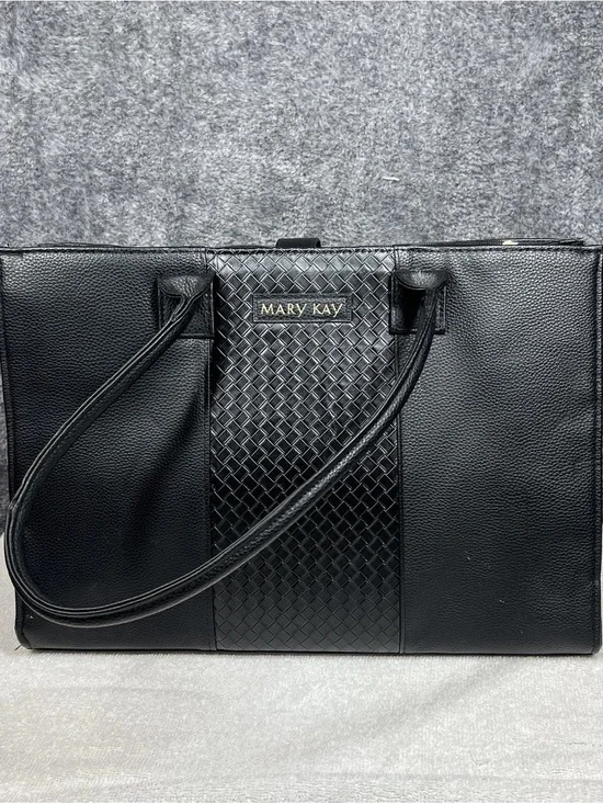 Mary Kay Black Woven-Center Leather Laptop Tote