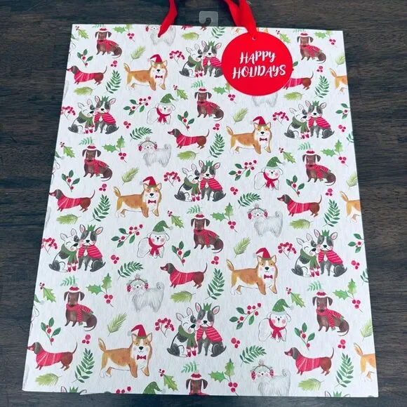 Christmas Holiday Dogs Large Gift Bag