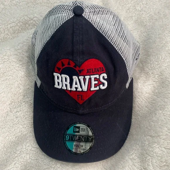 ⚾️Youth New Era, Atlanta Braves, 9Twenty, Adjustable Cap Navy Blue & White mesh