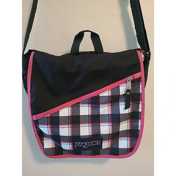 Jansport Pink Black Checkered Laptop Messenger Bag‎