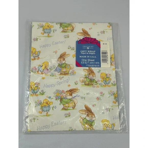 Vintage Easter Gift Wrap Sheet USA Bunny Chick Spring American Greetings NOS