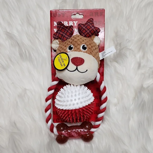 Plaid Reindeer Squeaker Dog Toy with Rope 10