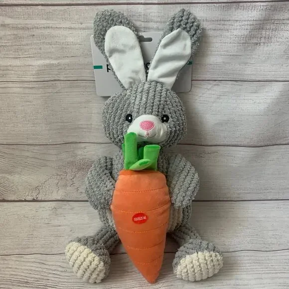 Patchwork Pet Bunny Rabbit and Carrot Dog Toy Crinkle Squeak Grunt Fetch 19