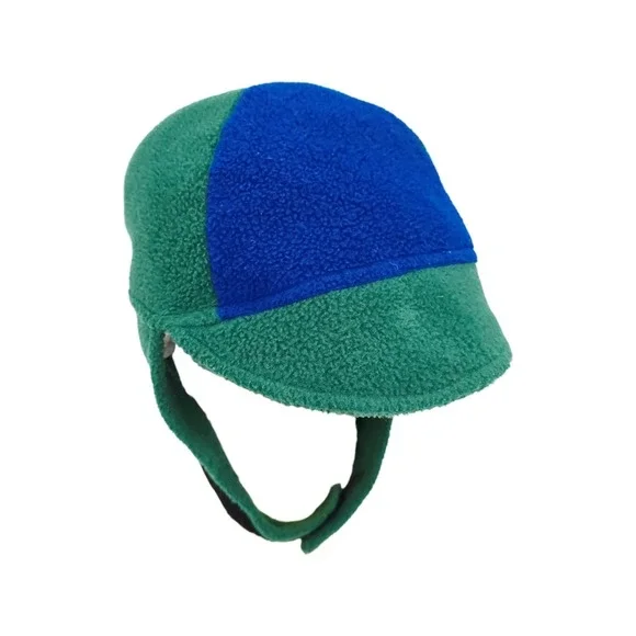 Vintage 90s LL Bean Hat 24-36M Fleece Cap Colorblock USA Ear Flap Brim Beanie