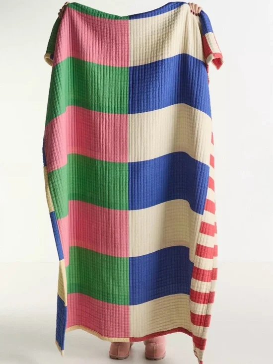 NWT Anthropologie Damson Madder Organic Cotton Striped Throw Blanket