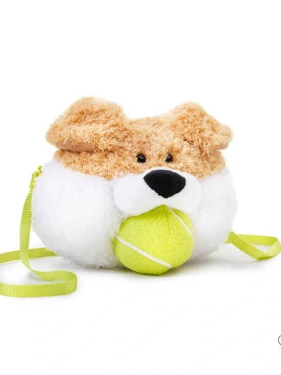FAO Schwarz Plush Dog Face Toy with Neon Yellow Tennis Ball