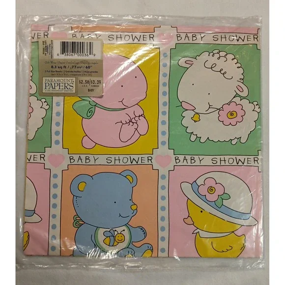 Vintage‎ New Sealed Wrapping Paper Gift Wrap Baby Shower NOS 2 Sheets