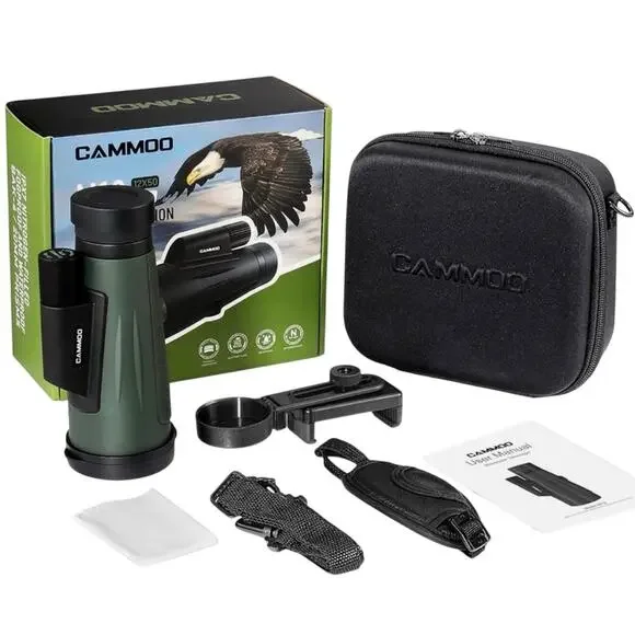 Cammoo M12HD Monocular 12x50 High Power Waterproof Optic with Smartphone Adapter