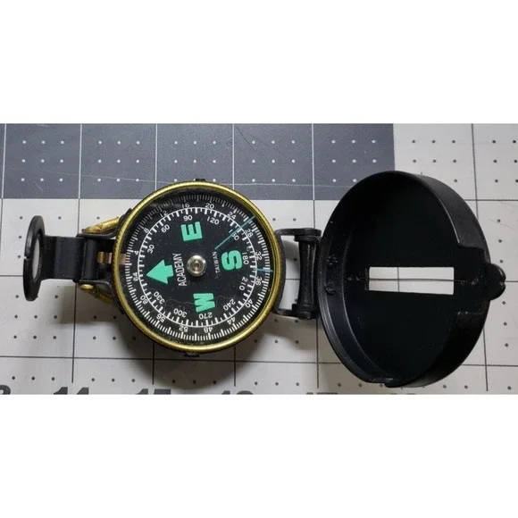 Engineer Academy Lensatic Compass Black Brass, Hiking, Camping, Vintage MCM