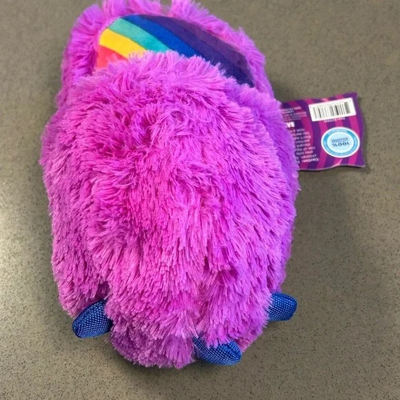 Barkbox Bearly Sleepy Slipper Plush Dog Toy in Bright Purple with Rainbow Accent