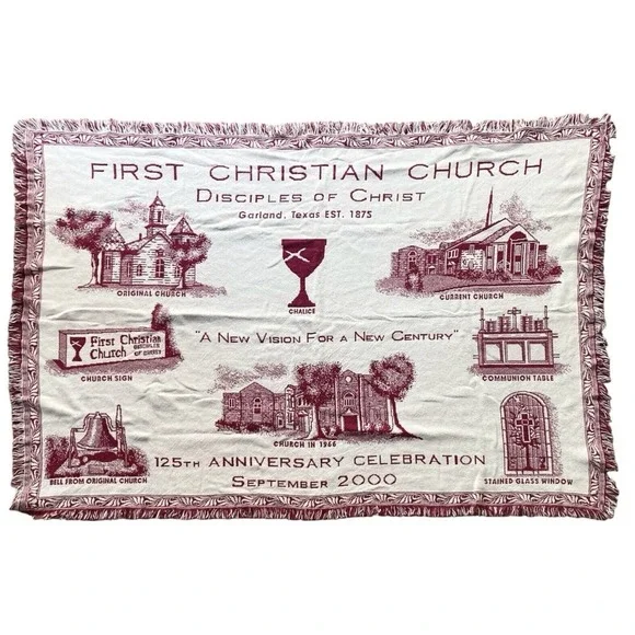 2000s “First Christian Church of Garland, Texas” Cotton Blanket Throw 48”X69”