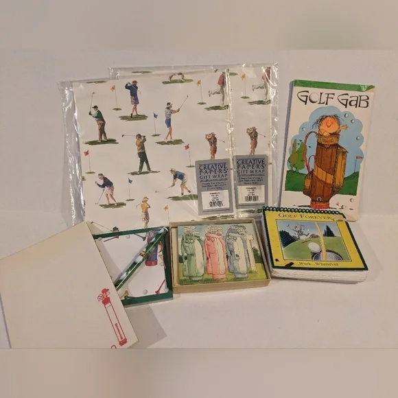 Vintage Golf Wrapping Paper Sheets and notepads, etc