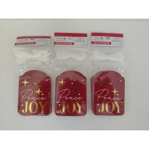 NEW Christmas Gift Tags Peace Joy‎ Celebrate It RED Set of 60