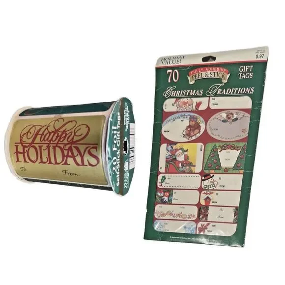 Lot of 2 Peel & Stick Vtg Christmas Gift Tags (70) Smaller‎ (20) Large Foil USA