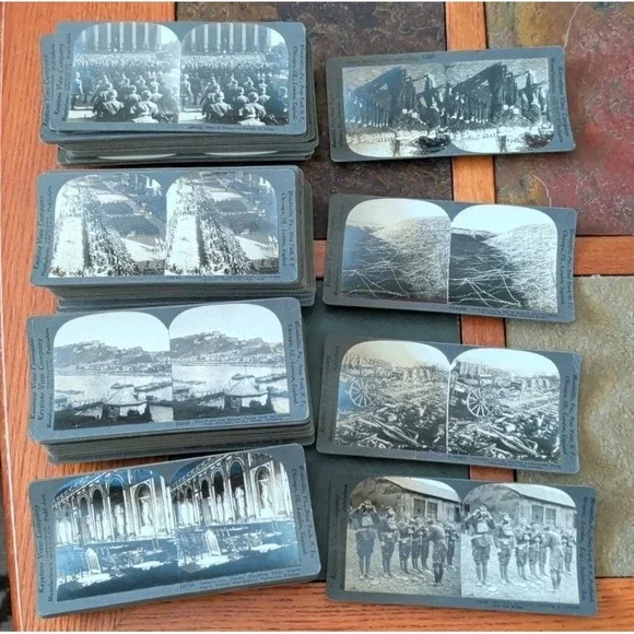 Antique Stereoscope Viewer Cards. WWI War Keystone Co. Photo Cards 98.Military.