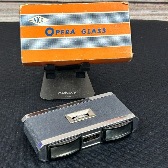 Vintage ATCO Opera Glass No 522 3x Coated Lens Folding Binoculars Japan with Box