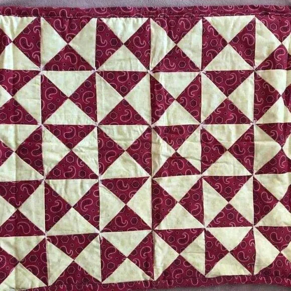 Quilt Handmade Tied Bow Tie 22x26 Paisley Red and Yellow #702-1