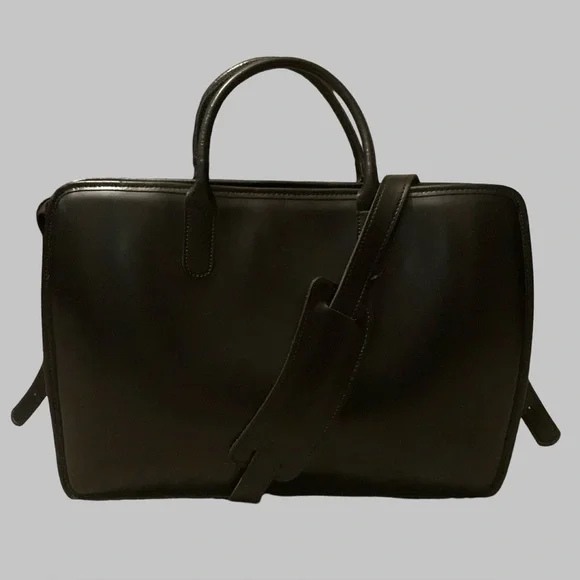 Jack Georges slim black leather briefcase laptop bag with crossbody strap