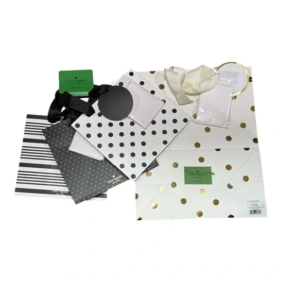 Kate Spade New York Gift Bag Bundle Polka Dot & Stripe Sets w/ Tissue & Tags NWT